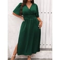 thumbnail image 3 of Plus Size Womens Dark Green Solid V-Neck Wrap Short Sleeve Maxi Dress, 3 of 6