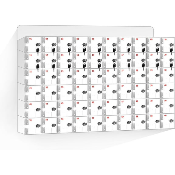 60 Slots Cell Phone Locker Storage for Classroom Metting Swimming Transparent Acrylic Panels Aluminum Alloy Independent Locks and Keys