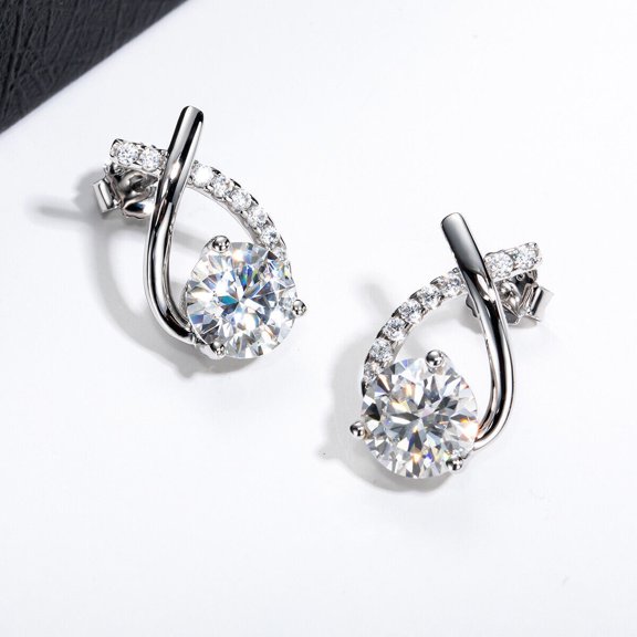 TAAPSEE JEWELS Women's Stud Earrings in 14k White Gold Finish Cubic Zirconia Round Cut Silver