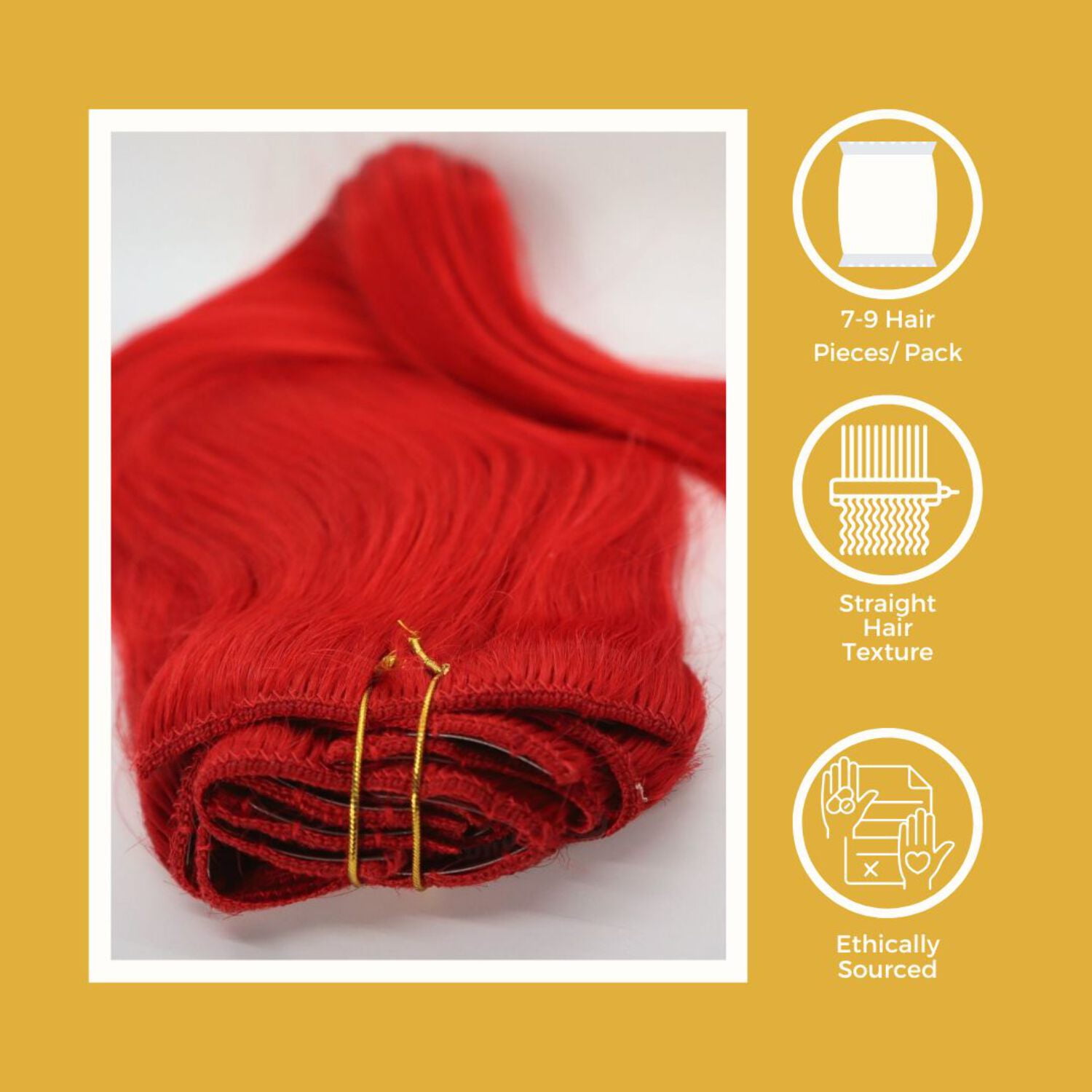 Red Straight Clip Ins - 7 Pcs with a Free Eye Lash Extensions