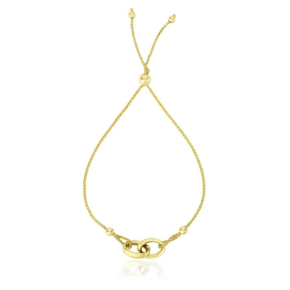 14k Yellow Gold Entwined Rings Adjustable Lariat Bracelet 9.25 in