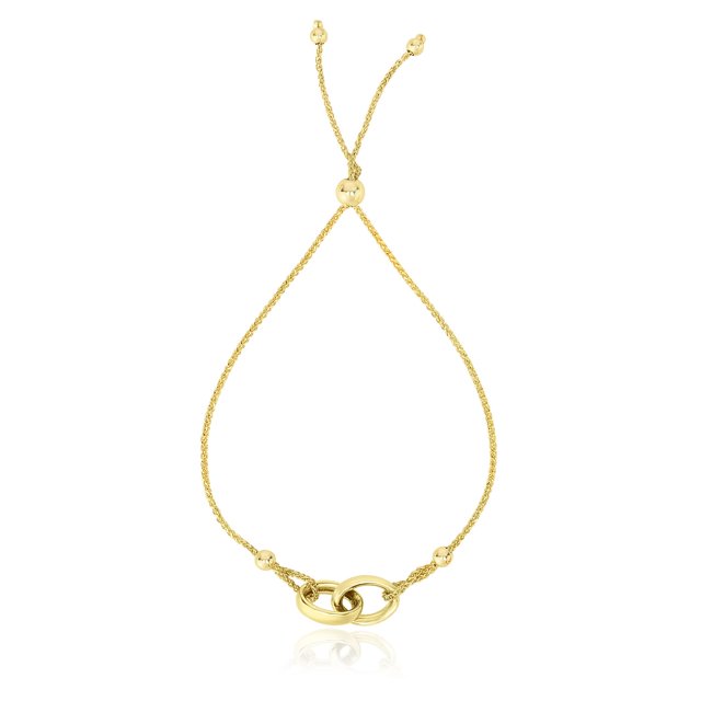 14k Yellow Gold Entwined Rings Adjustable Lariat Bracelet 9.25 in