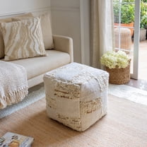 Ox Bay Hayden Square Ivory/Natural Checkered Indoor Pouf Ottoman, 18"H x 18"W