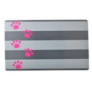 Angle View: 12 count (12 x 1 ct) Petmate Plastic Food Mat Gray Stripe and Pink Paw