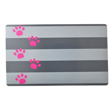 12 count (12 x 1 ct) Petmate Plastic Food Mat Gray Stripe and Pink Paw