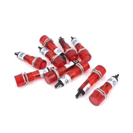 DC 12V 9mm Holing Recessed Red Signal Indicator Light Pilot 43mm Long 10 Pcs