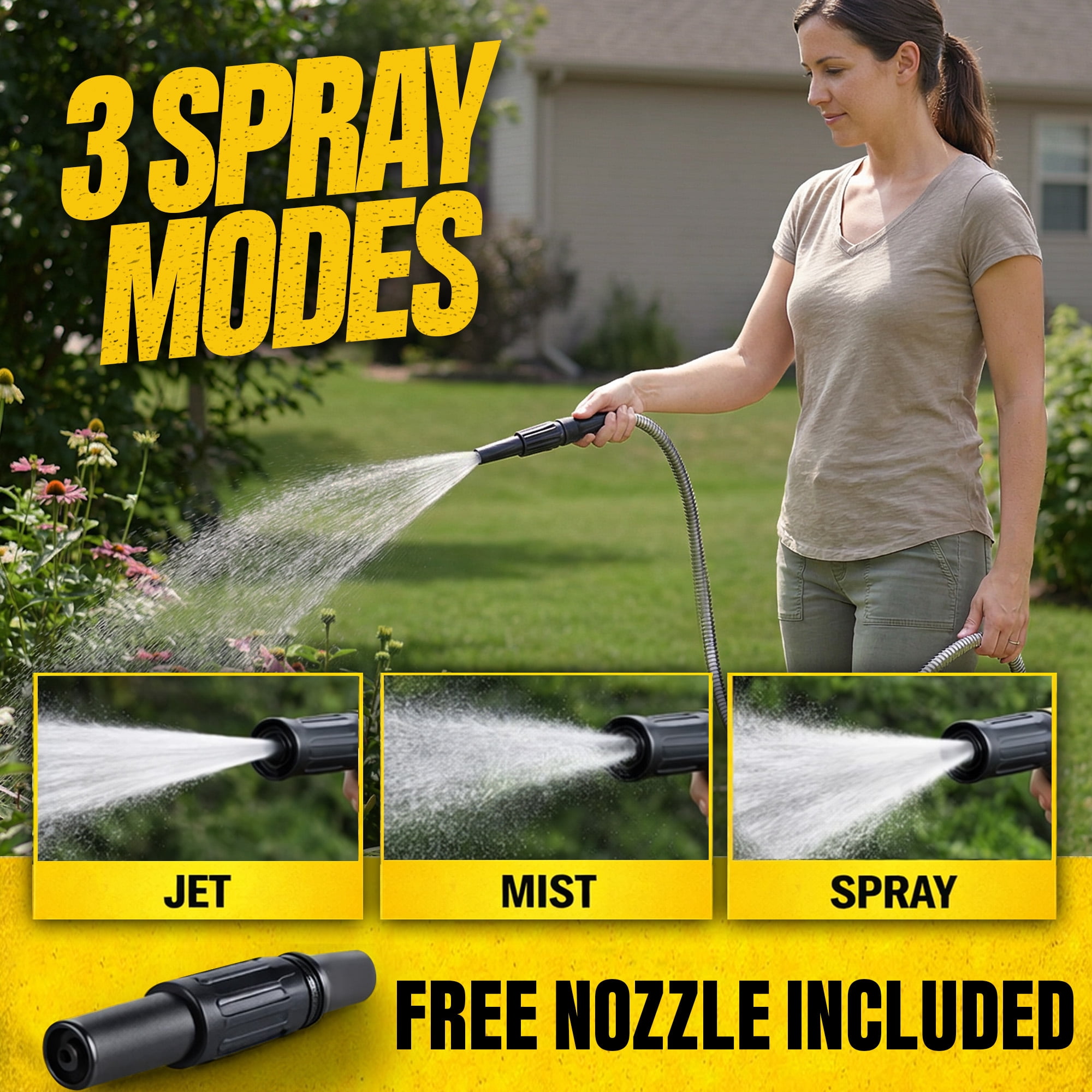 BIONIC STEEL 100 Ft Metal Garden Hose with Sprayer Nozzle, Non Kinking Designed Stainless Steel Heavy Duty Water Hose 100 Ft x 5/8 in. Flexible NON Expandable for Uninterrupted Water Flow, 500 PSI