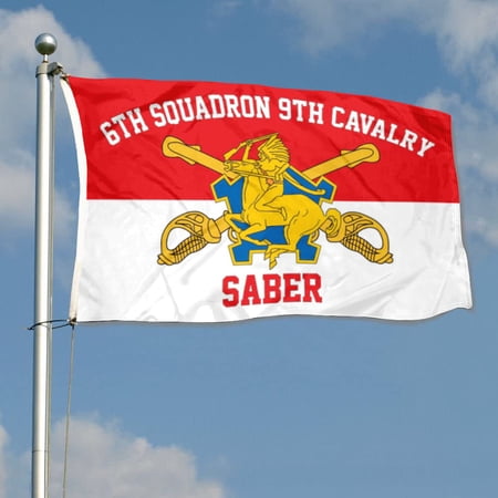 mokarier 6th Squadron 9th Cavalry Flag Saber Flag Banner Outdoor Indoor Decoration Flag 3x5Feet Double Stitched Polyester with Brass Grommets Red/white