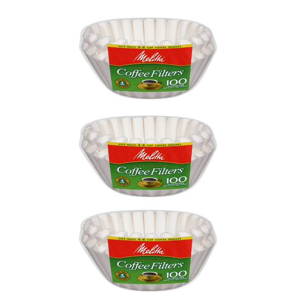 Melitta Junior Basket Coffee Filters, 4-6 Cup, White 100 Count (3 pack)