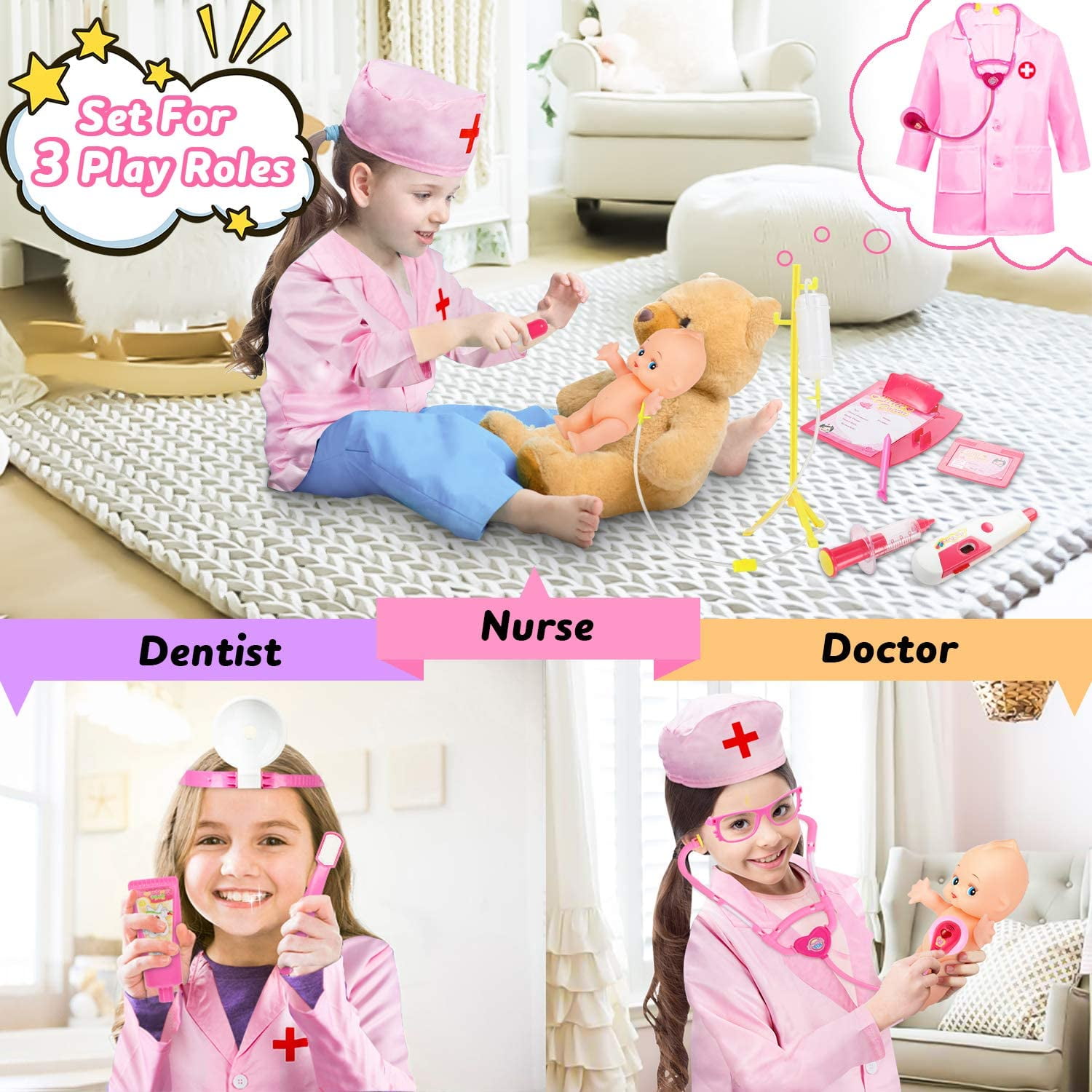 Kinder Spielzeug Rollenspiel Arztkoffer Doktorkoffer Kinder rosa 
