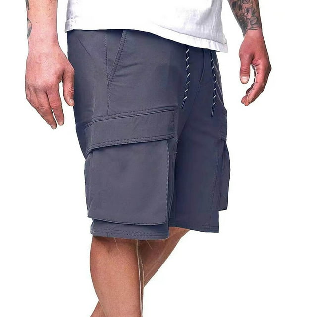 pstuiky Pantalones cargo casuales de color sólido para hombre, para ejercicio, a la moda, para exteriores, con cordón, cintura elástica, pierna recta, bolsillos