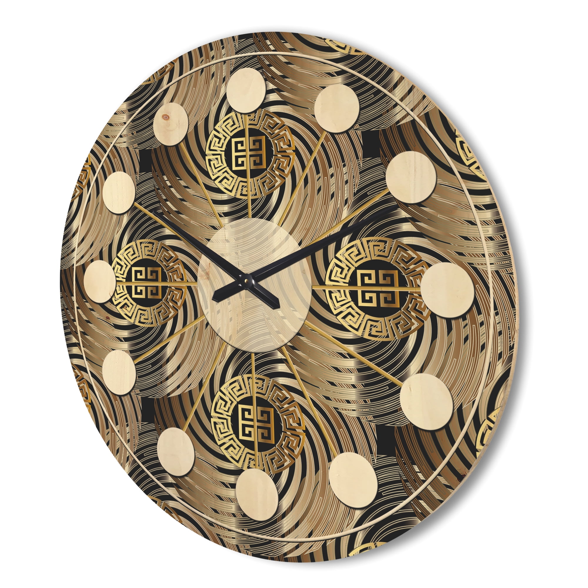 Designart 'Circular Geometric Retro Pattern Abstract I' Mid-Century Modern Wood Wall Clock