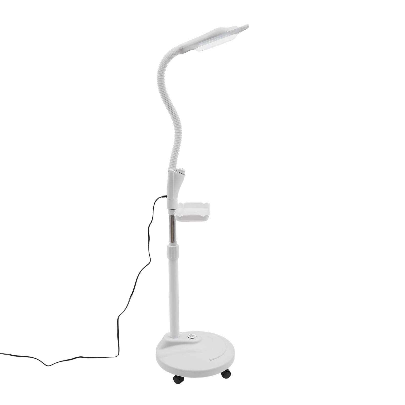 16X Magnifying Lamp with Adjustable Height, LED Light & Storage Tray, Floor Stand Magnifier for Beauty Salons, Nail Technicians, Dentists, Crafts, White