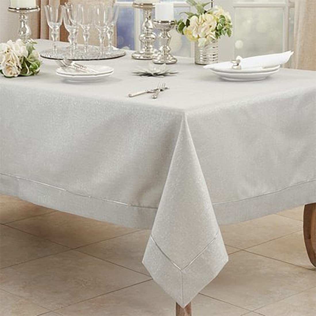 Silver Shimmering Tablecloth with Piping Detail, 50" x 70"