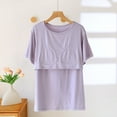 thumbnail image 5 of Fall Saving! HVOBTTY Women's Short Sleeve Pajama Top, Pajama Top for Women, Women's Fashion Solid Color Short Sleeve Loungewear and Layering Top with Chest Pad Purple, L, 5 of 5
