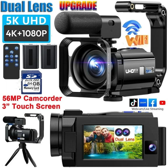 5K 56MP Dual Lens Video Camera Camcorder Youtube Digital Camera 3.0 Inch LCD 64G