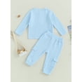 thumbnail image 4 of Wassery Toddler Baby Boy Cotton Linen Pants Set Solid Color Long Sleeve Crew Neck T-shirt Tops Long Pants 12M 18M 2T 3T 4T 5T 2Pcs Fall Outfit, 4 of 9