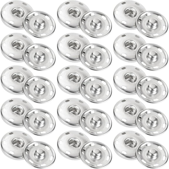 LIOUCBD 30 Sets Sew-on Snap Buttons, 19mm Metal Snaps Fasteners, Press Buttons Snaps Sew on Snaps for Clothing, Coat, Hats, Jeans (Silver)