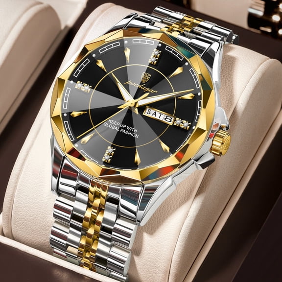 POEDAGAR Men’s Quartz Wrist Watch Stainless Steel Band Luminous Calendar Week Display Fashion Casual Watch with Gift Box