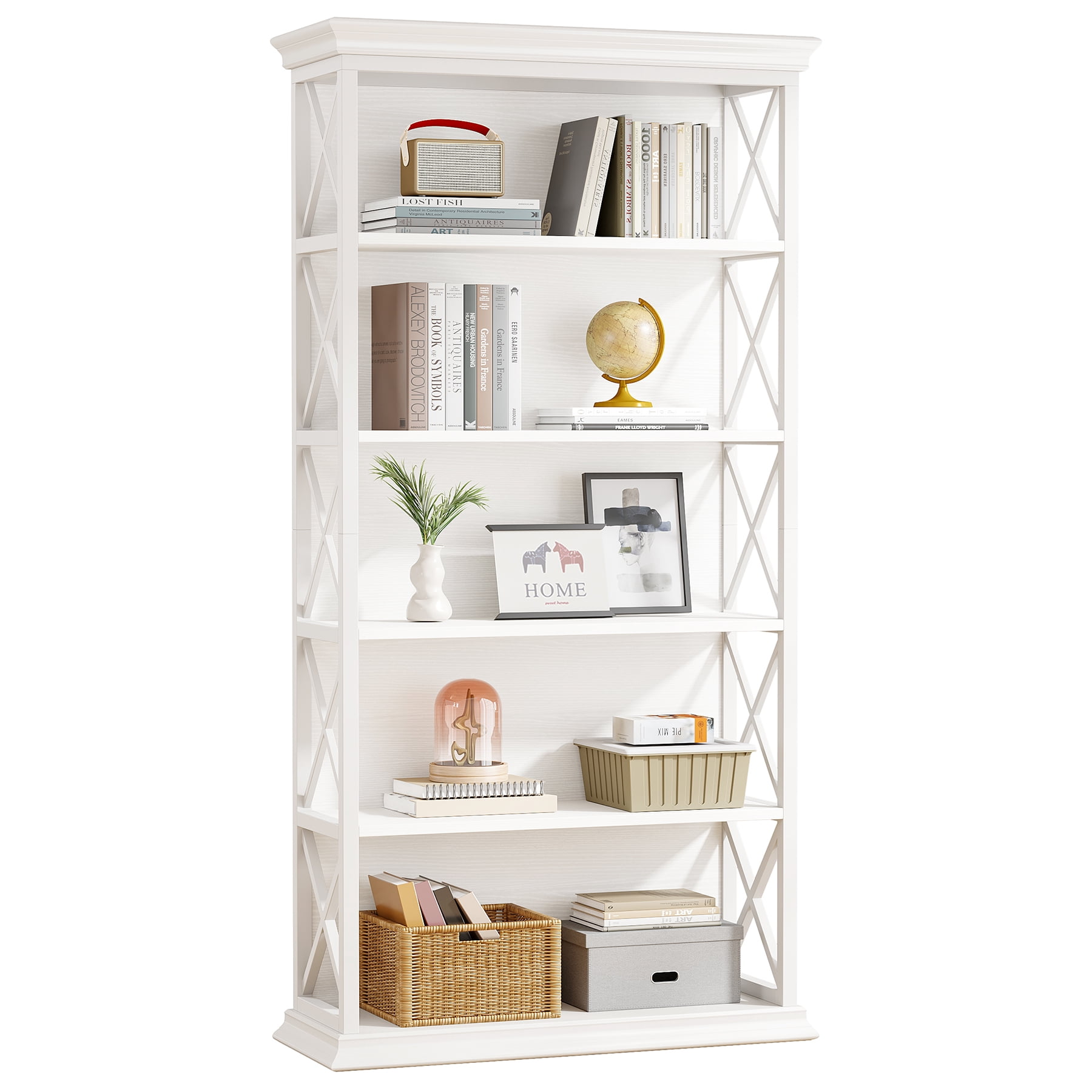 Fnova 71" 5-Tier Tall Bookshelf, Industrial Wood Bookcase with Metal Frame, Floor Standing Display Storage Shelves for Home Office, Living Room, Bedroom
