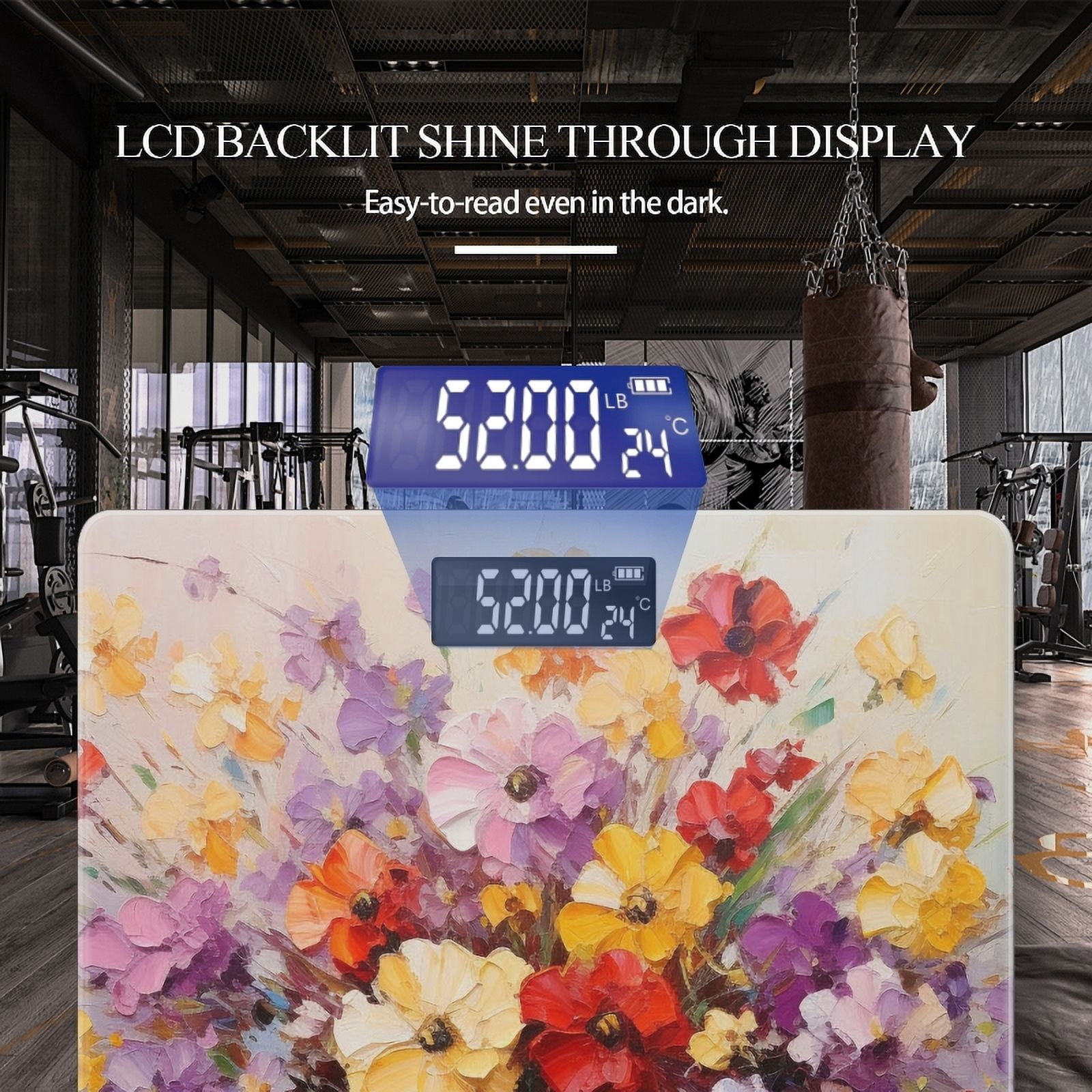 High Precision Body Weight Scale Smart Bathroom Scales with Large LCD Display(400lbs),Decorative for Bedroom-Oil Painting Of Colorful Flowers In Vase