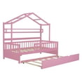 thumbnail image 4 of Yoneston Twin Size House Bed with Trundle, Kids Wooden Bed Frame with Space-saving Shelf, Pink, 4 of 9