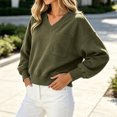 thumbnail image 5 of Hurxie Womens V Neck Cropped Sweatshirt Casual Pullover Tops Cropped Length with Chest Pocket Drop Shoulder Casual Fall Style Army Green,XL, 5 of 6