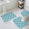 thumbnail image 3 of Teal Blue Modern Geometric Bathroom Rugs Set Abstract Square Non Slip Absorbent Soft Bath Mats 3 Piece Set with Bathroom Rug, U-Shaped Floor Mat, Toilet Seat Cover Large Size, 3 of 9