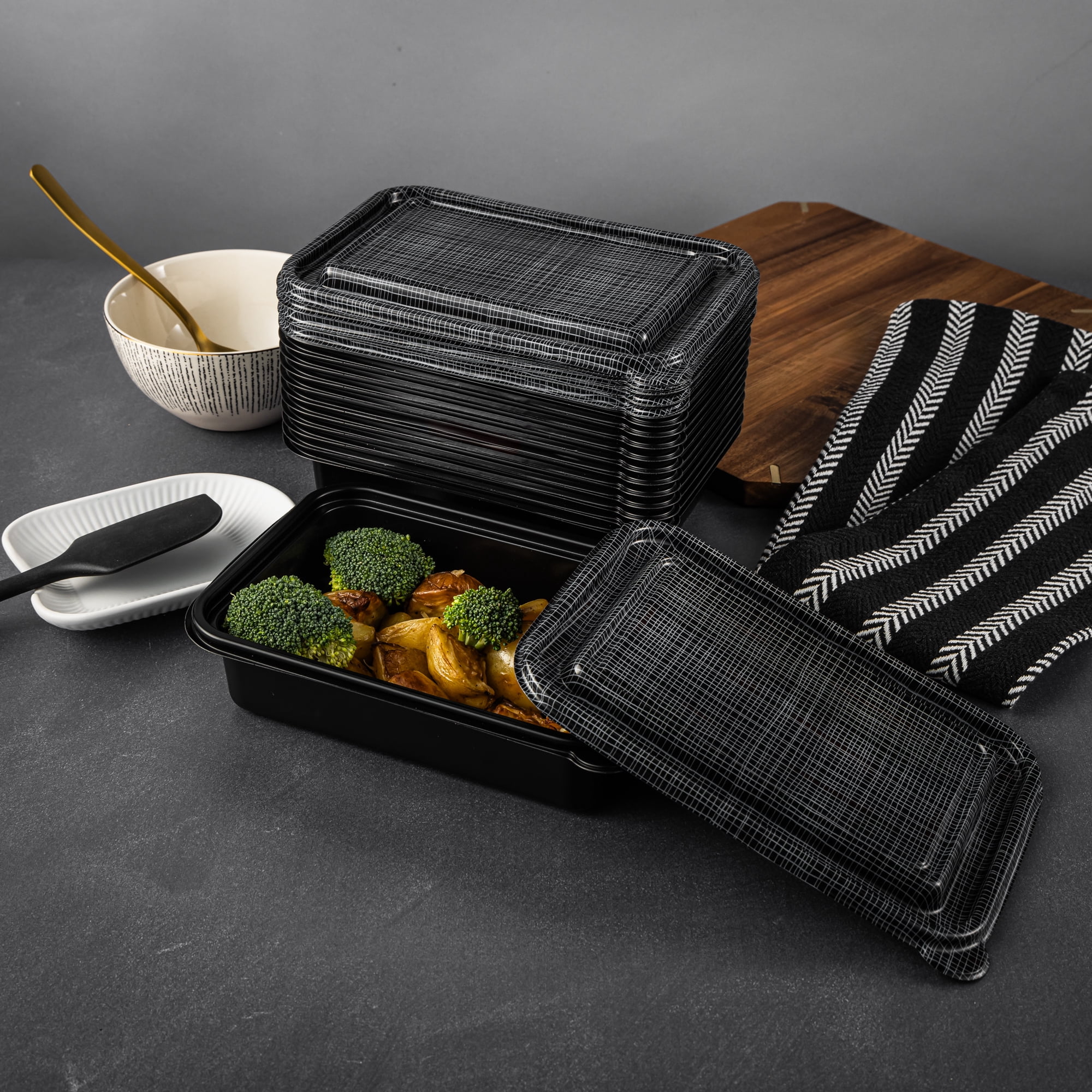 Thyme & Table 24 Piece Rectangle Meal Prep Food Container, Black