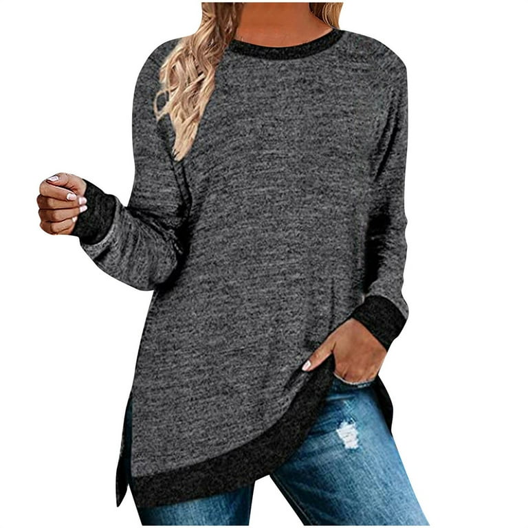 Abcnature Women's Long Sleeve Sweatshirts Color Block Crewneck
