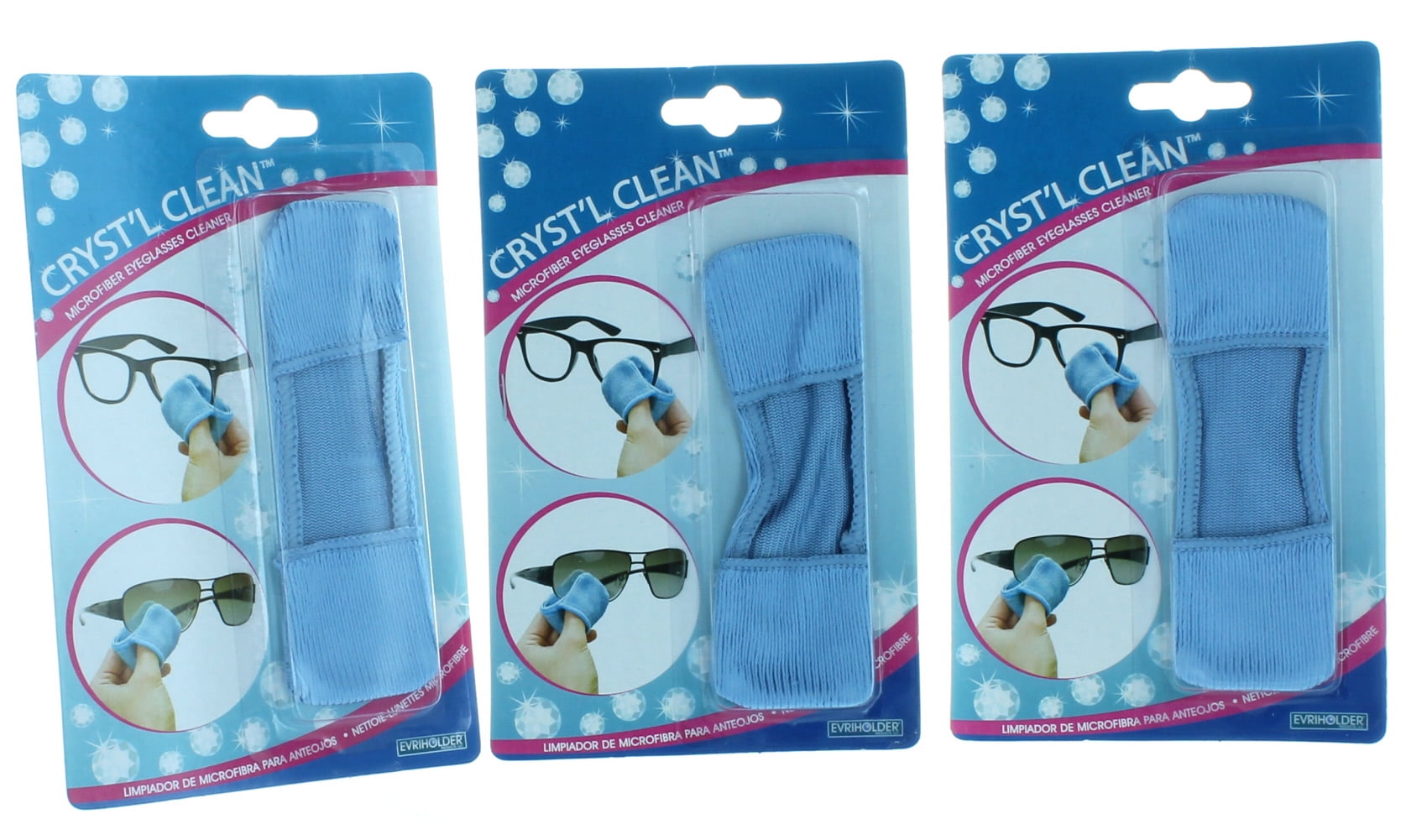 3 Cryst'l Clean Microfiber Eyeglass Cleaning Cloths Sunglasses Lens
