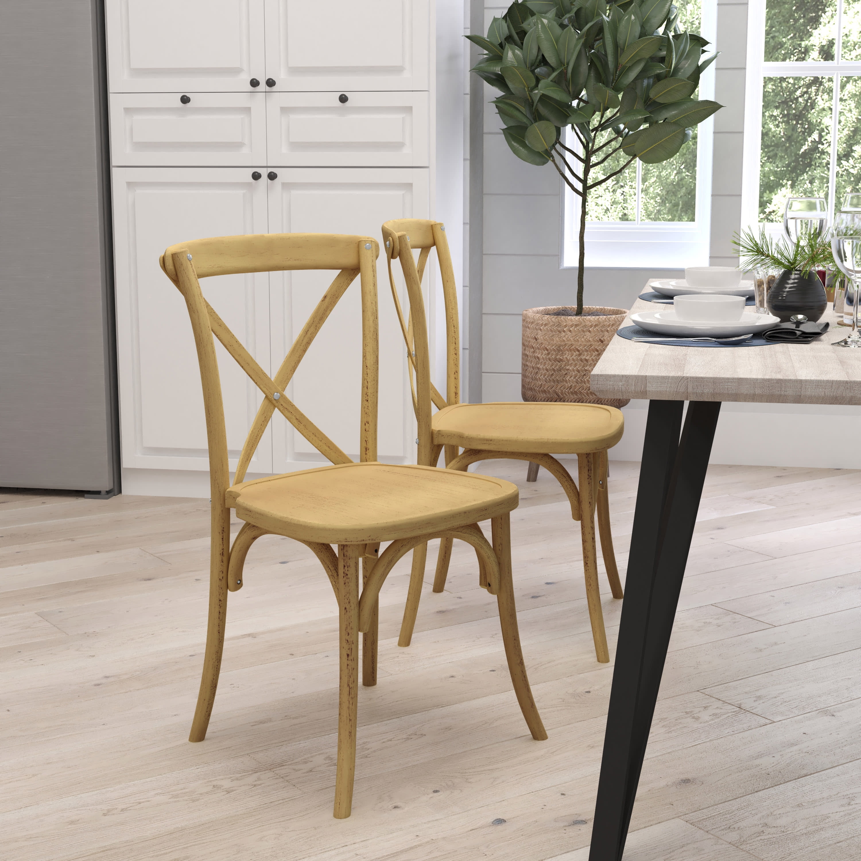 Merrick Lane XBack Bistro Style Wooden High Back Dining Chair in