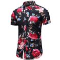 thumbnail image 2 of Camisetas con estampado de flores de rosas en 3D para hombre, de manga corta, ajustadas, con botones, informales, con estampado floral, 2 of 5