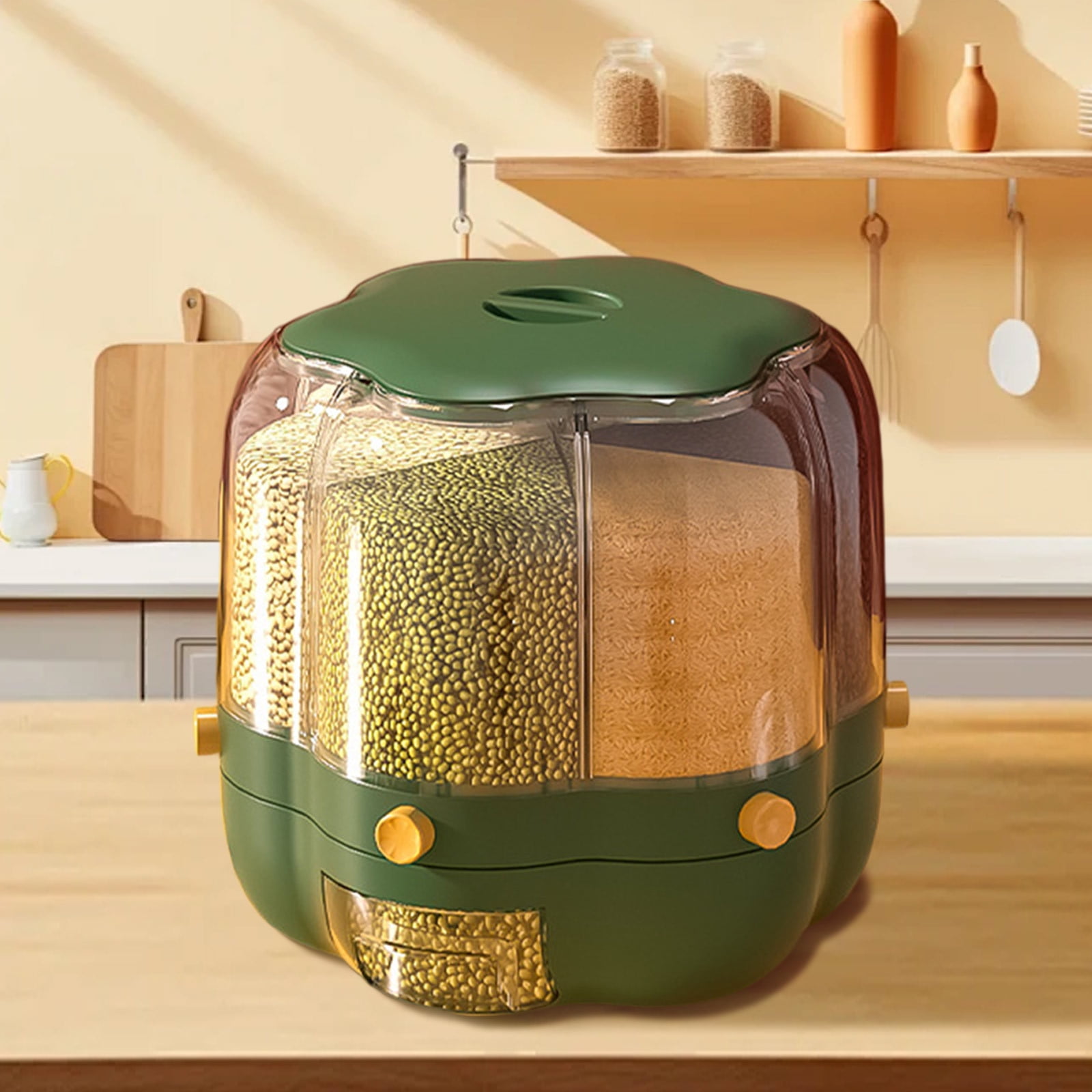 Gnmfd Rotating Rice Grain Dispenser Storage Container Cereal Food Organizer with 6 Compartments Kitchen Space Saver Christmas Decorations Christmas Gifts for Teens