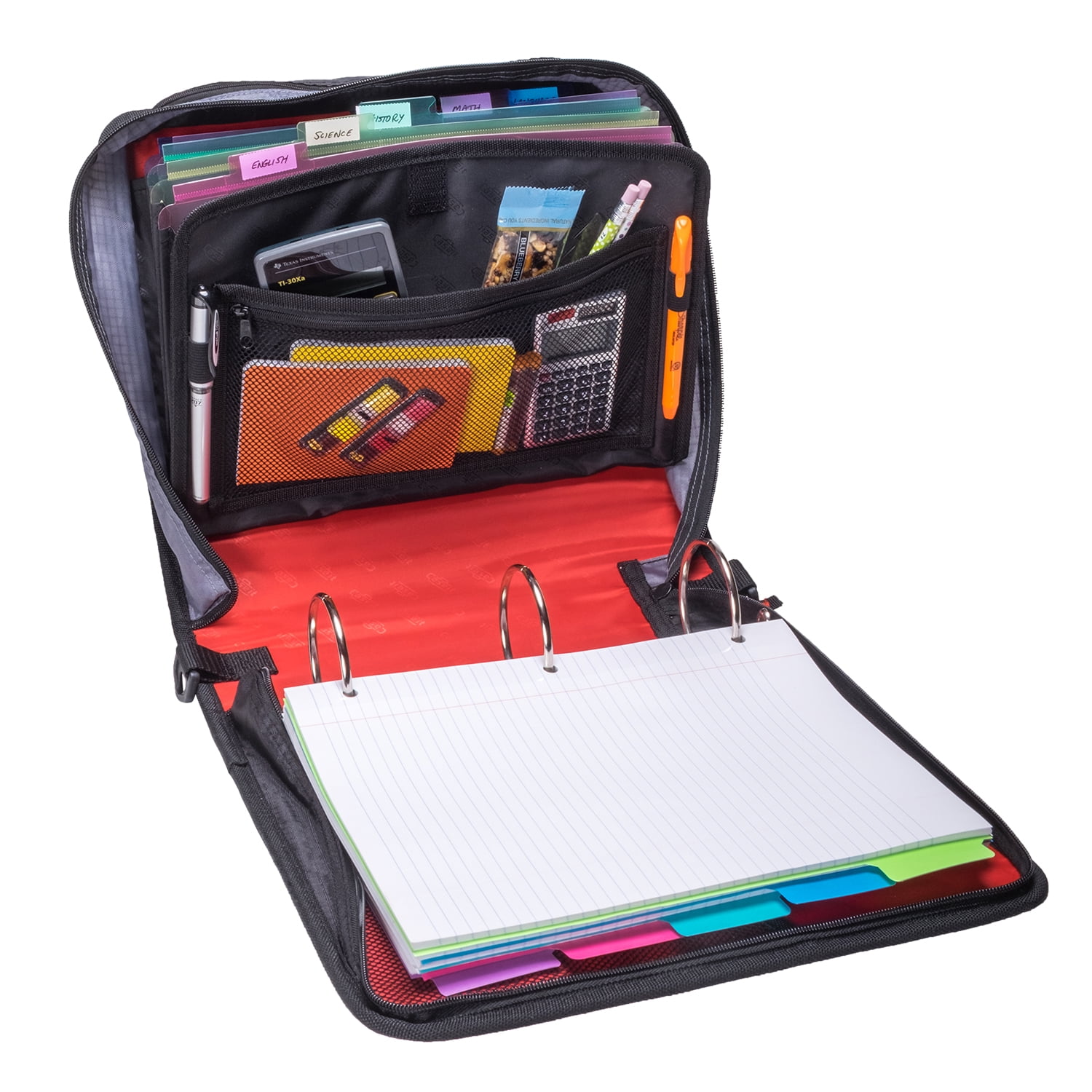 Case•It, Mighty Zip Tab, 3-inch Zipper Binder, W/ File Folder, Assembled Product Height 13",Red, D-156-B