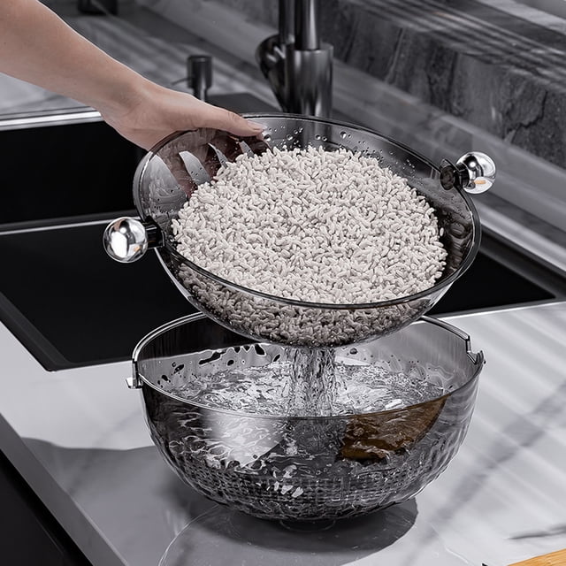 Double Layer Rice Washing Basket Vegetable Washing Basin Drainage Basket Kitchen Washing Fruit Basket Household Living Room Fruit Plates