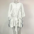 thumbnail image 3 of SMihono Women Fall Ruffles Dresses Bell Long Sleeve Casual Crewneck Button Down Belted Loose Fit Western Cowgirl Mini Dress White S, 3 of 8