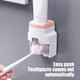 thumbnail image 4 of Dispensador y exprimidor de pasta de dientes montados en la pared - Sin instalación de taladro, adhesivo fuerte, soporte para cepillos - blanco, gris, azul, rosa, 4 of 6