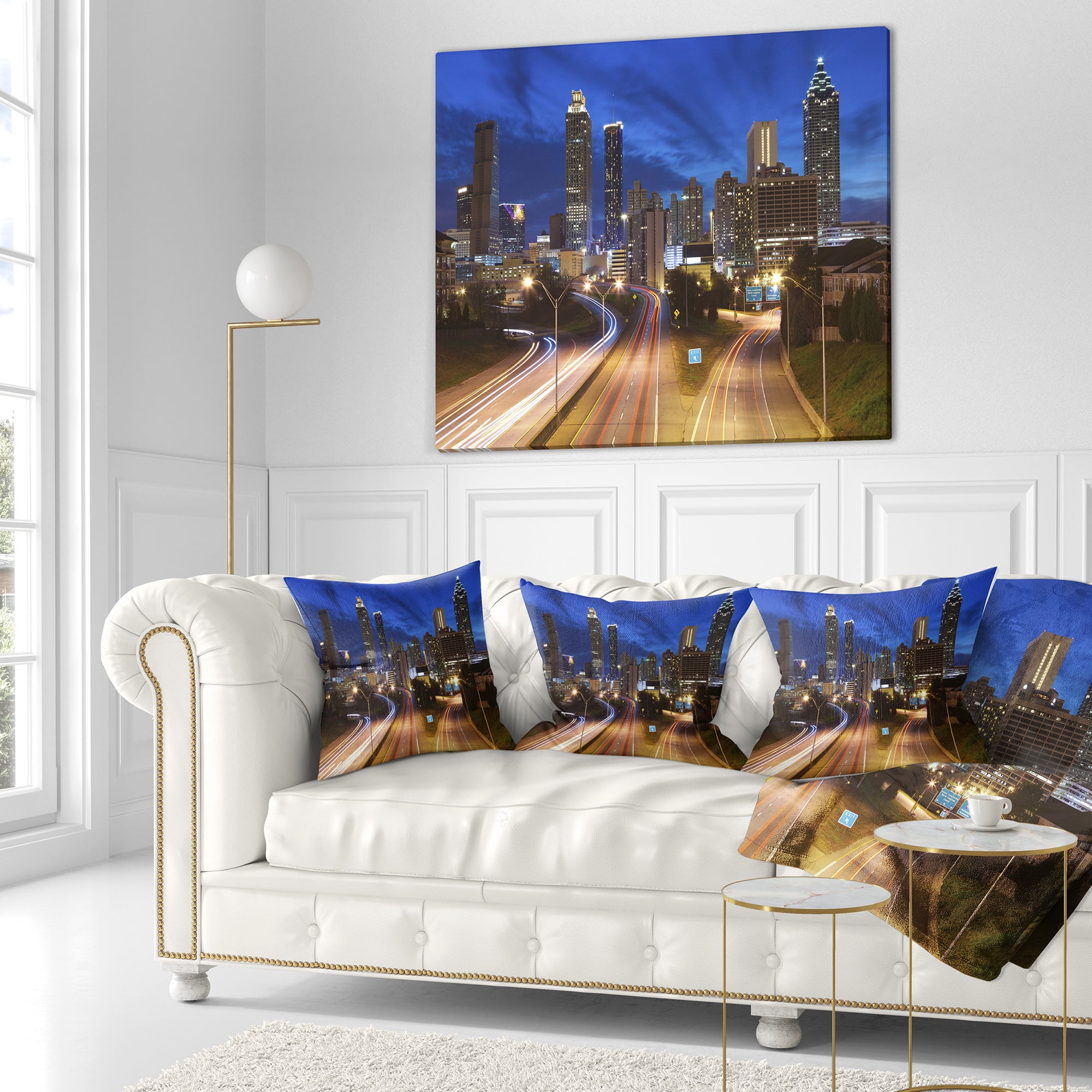 Designart Atlanta Skyline Twilight Blue Hour - Cityscape Throw Pillow - 18x18