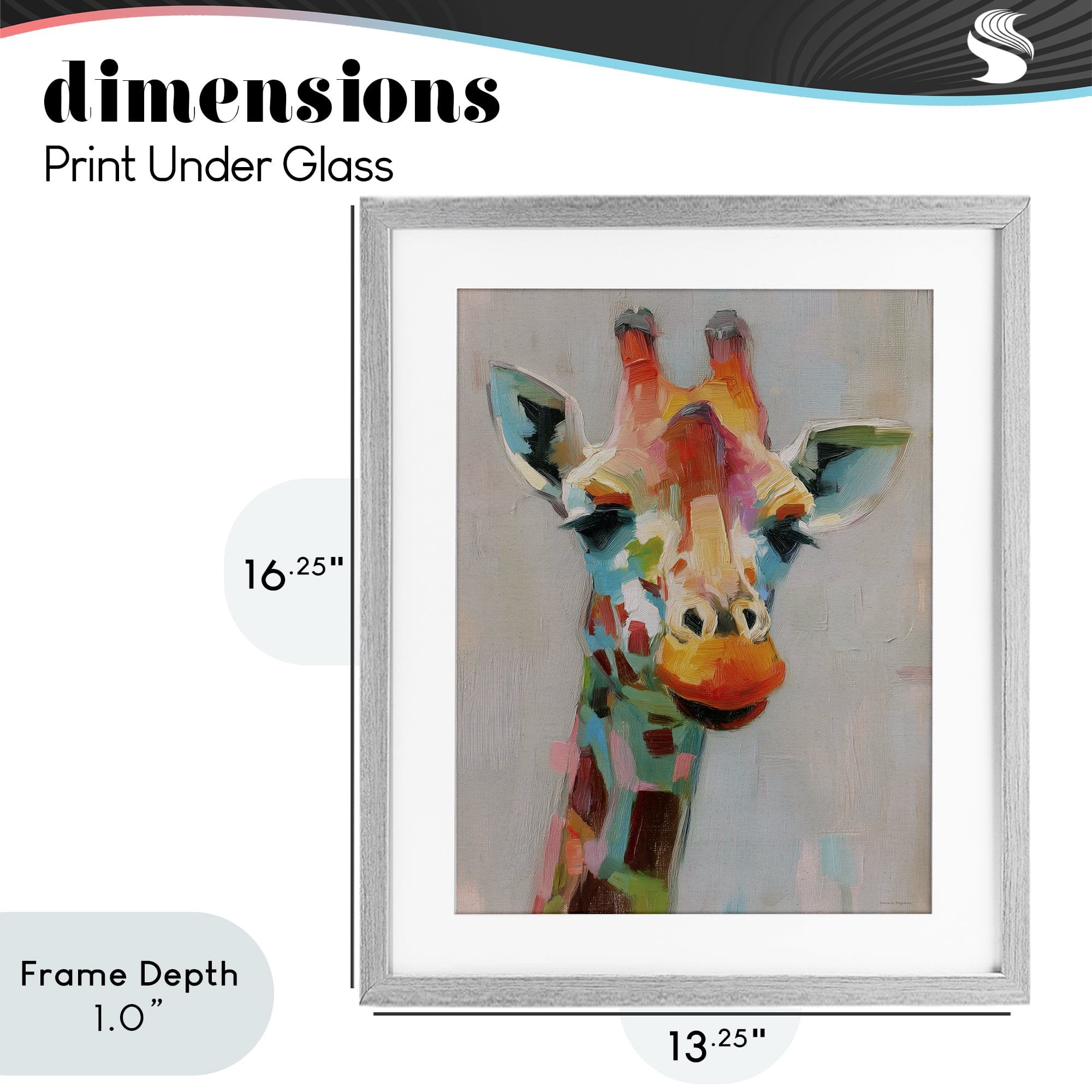 Stupell Industries Painterly Rainbow Giraffe Gray Framed Print Under Glass, design by Svetlana Aleynikova