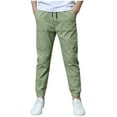 thumbnail image 1 of Mgmyaa Boys Joggers Pants Cotton Linen Soild Color Drawstring Elastic Waist Sweatpants Long Pants with Pockets, 1 of 7