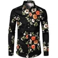 thumbnail image 2 of Camisas estampadas con flores rosas estilo retro estilo hipster para hombre, camisas casuales ajustadas de manga larga, elásticas, blusas con botones para hombre, 2 of 5