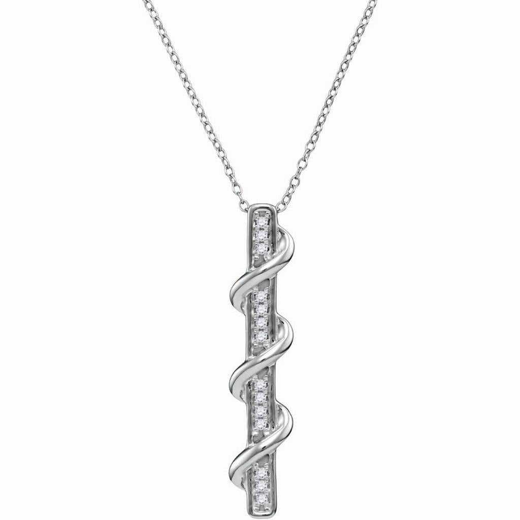 10K White Gold Diamond Curved Bar Shaped Pendant Necklace 1/6 Ctw.