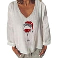 thumbnail image 2 of Puntoco Mujer Moda Casual Cuello En V Manga Larga Cómodo Estampado Navideño Sudadera tops Blusa Puntoco Puntoco-3677, 2 of 5