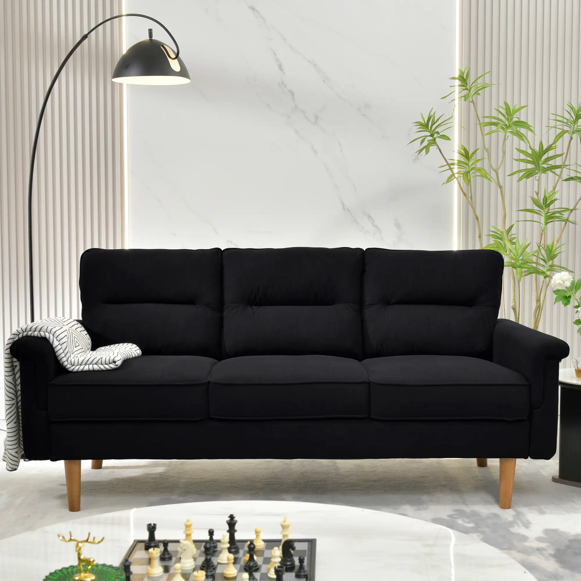 Vcatnet 71" 3 Seater Deep Seat Sofa Couches,Upholstered Indoor Sofa,Modern Minimalist Couches for Living Room,Small Space,Black