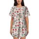 thumbnail image 1 of Balery Groovy Retro Santa Conjunto de Pijama para Mujer con Estampado, Dos Piezas de Manga Corta y Shorts, Ropa de Dormir Suave con Cuello Redondo y Bolsillos-Small, 1 of 6