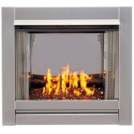 Duluth Forge Vent-Free Stainless Outdoor Gas Fireplace Insert with Copper Fire Glass Media 24,000BTU Model# DF450SS-G-RCO