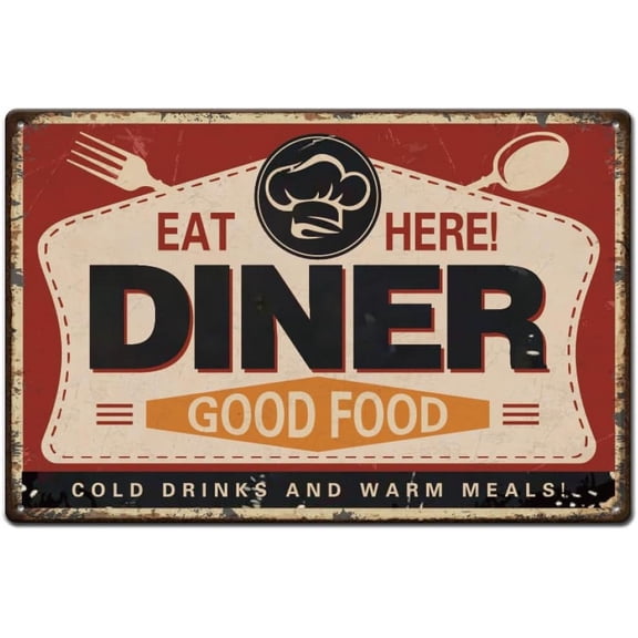 Eat Here Metal Tin Sign Funny Dining Reminders Signs Retro Metal Poster Vintage Country Art Sign for Home Kitchen Cafes Bars Wall Decor Plaque Sign