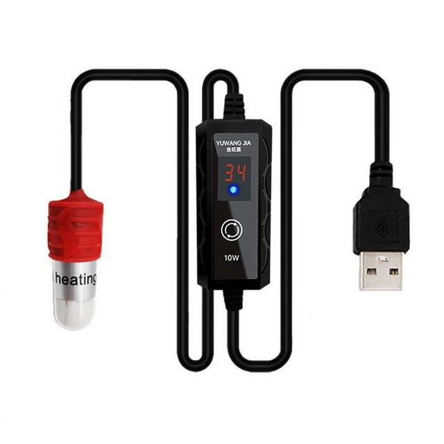 Mini Aquarium Heating Rod Small Fish Tank Mini Heater USB Charging Thermostat Heater 15-34℃ Adjustable Temperature 10W