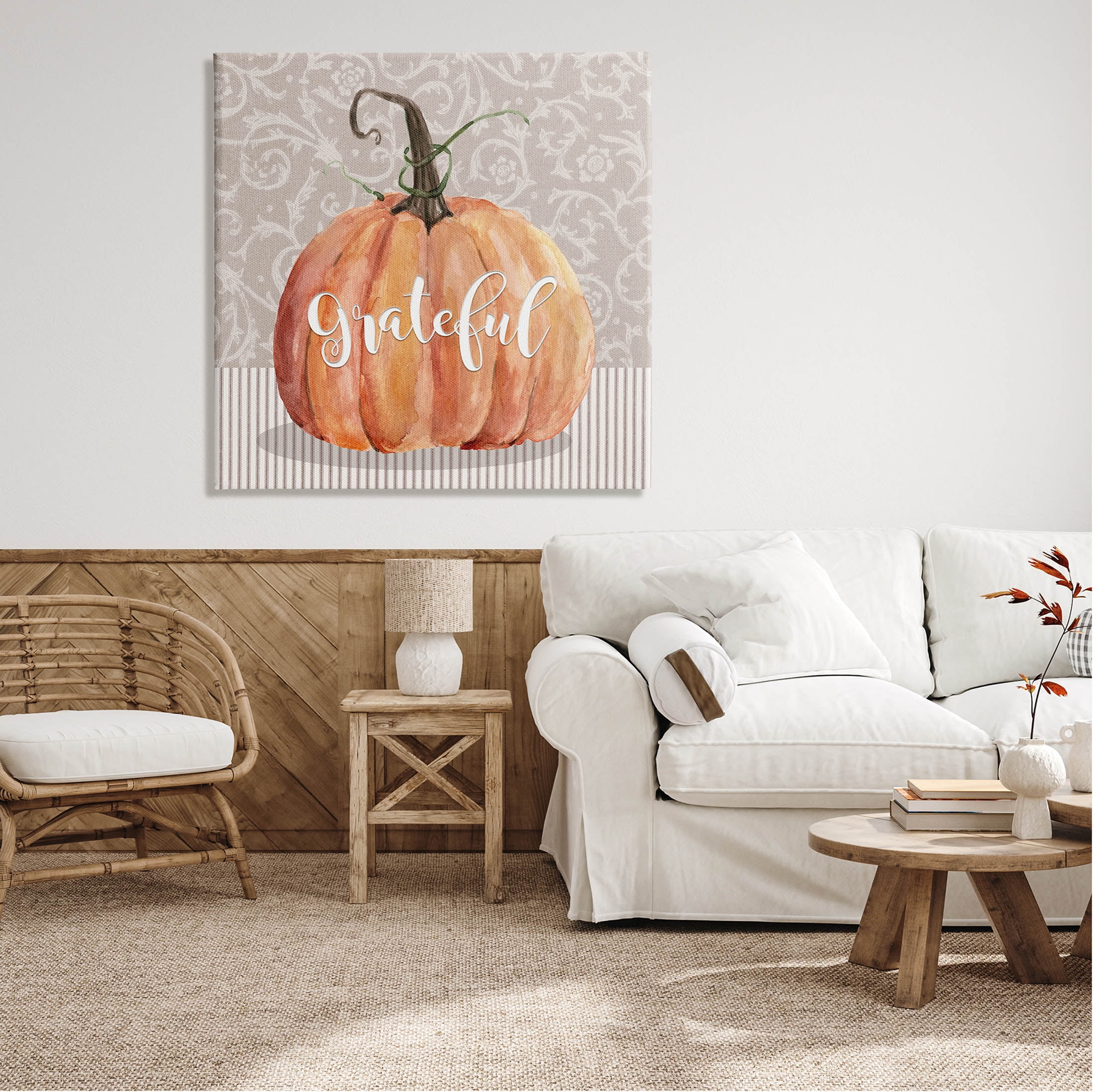 Stupell Industries Grateful Autumnal Pattern Pumpkin Graphic Art Gallery Wrapped Canvas Print Wall Art, Design by Livi Finn